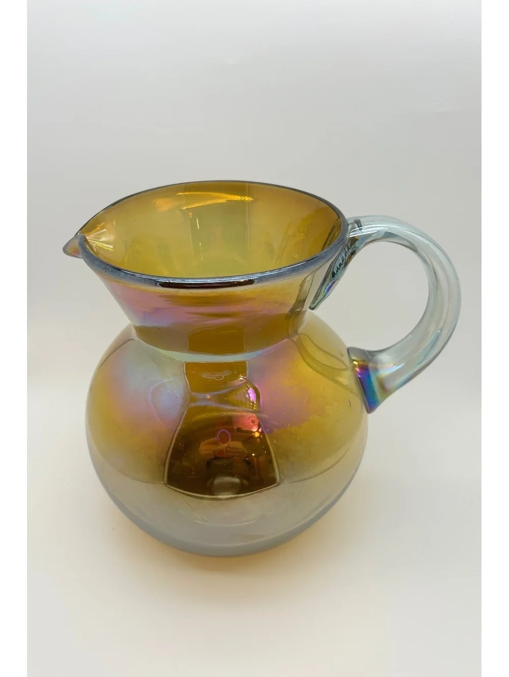 Vintage Iridescent Amber Glass Pitcher 48 oz